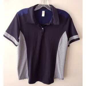 Lole Short Sleeve Golf Polo Shirt Womens Sz Medium Blue Stripe Stretch Quick Dry